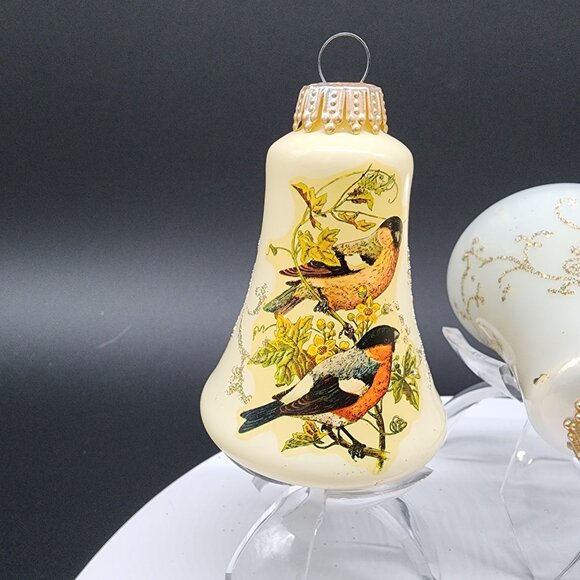 VTG Glass Bell Christmas Ornaments Birds & Floral Designs Jeweled Germany Krebs - Picture 7 of 12